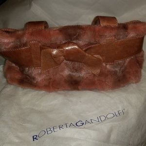Roberta Gandolfi pink mink/leather purse